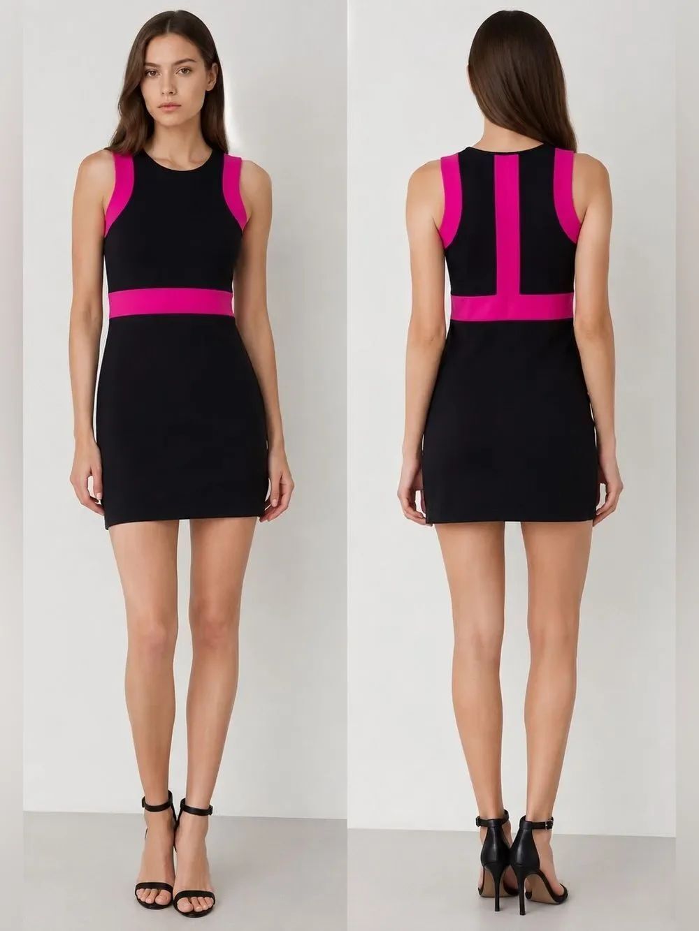 CANDIE'S Sleeveless Color-block Dress Stretch Black Fuchsia Junior Sz M